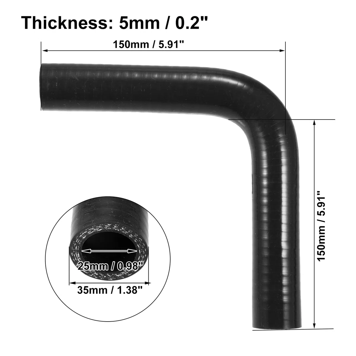 A ABSOPRO Universale 25mm 0.98" Accoppiatore Auto ID 90 Gradi Silicone Tubo Flessibile Nero