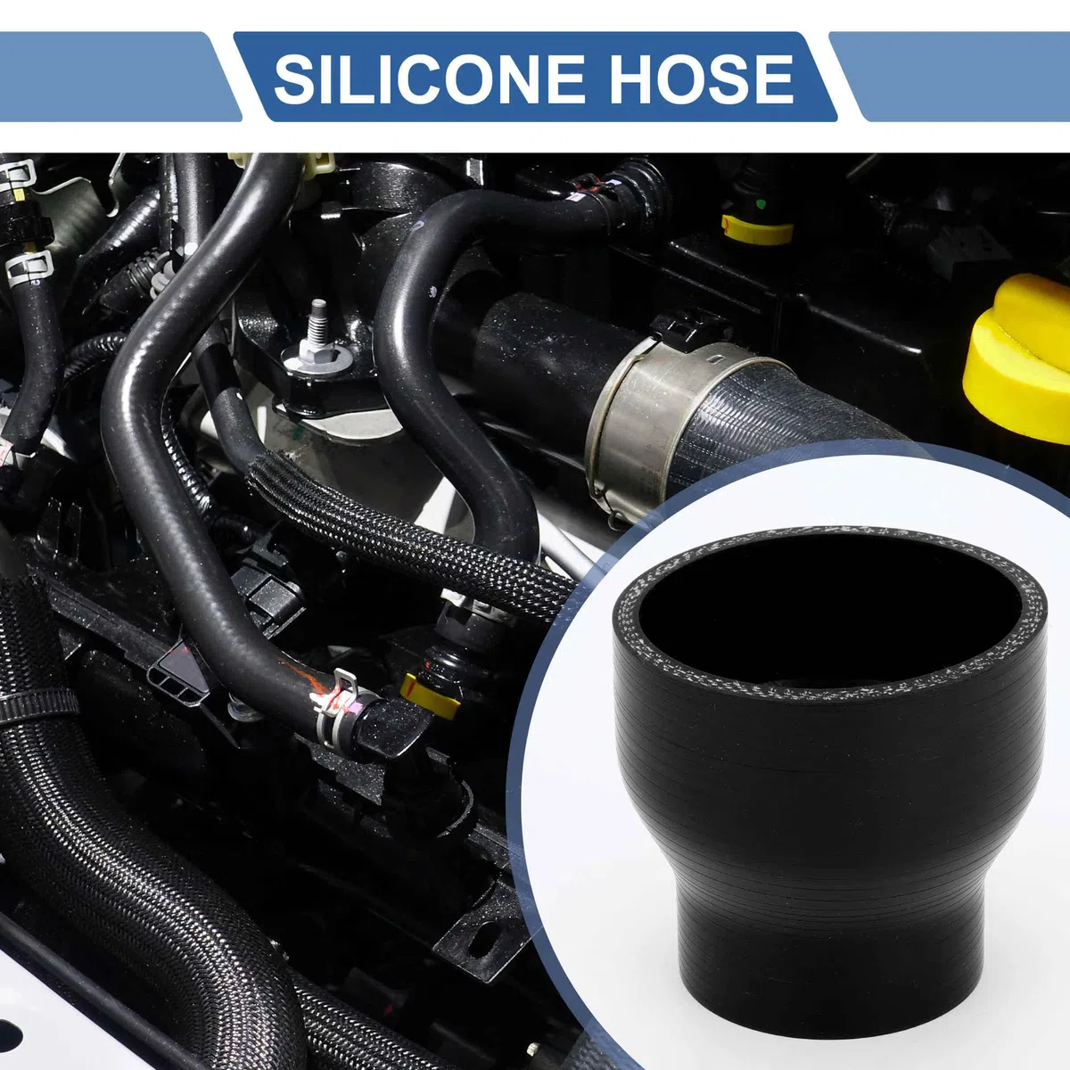A ABSOPRO 1 Set 51-76mm/2.01"-2.99" ID 76mm/2.99" Lunghezza 0 Gradi Tubo in Silicone Nero per Auto con Morsetti Tubo del Refrigerante Universale