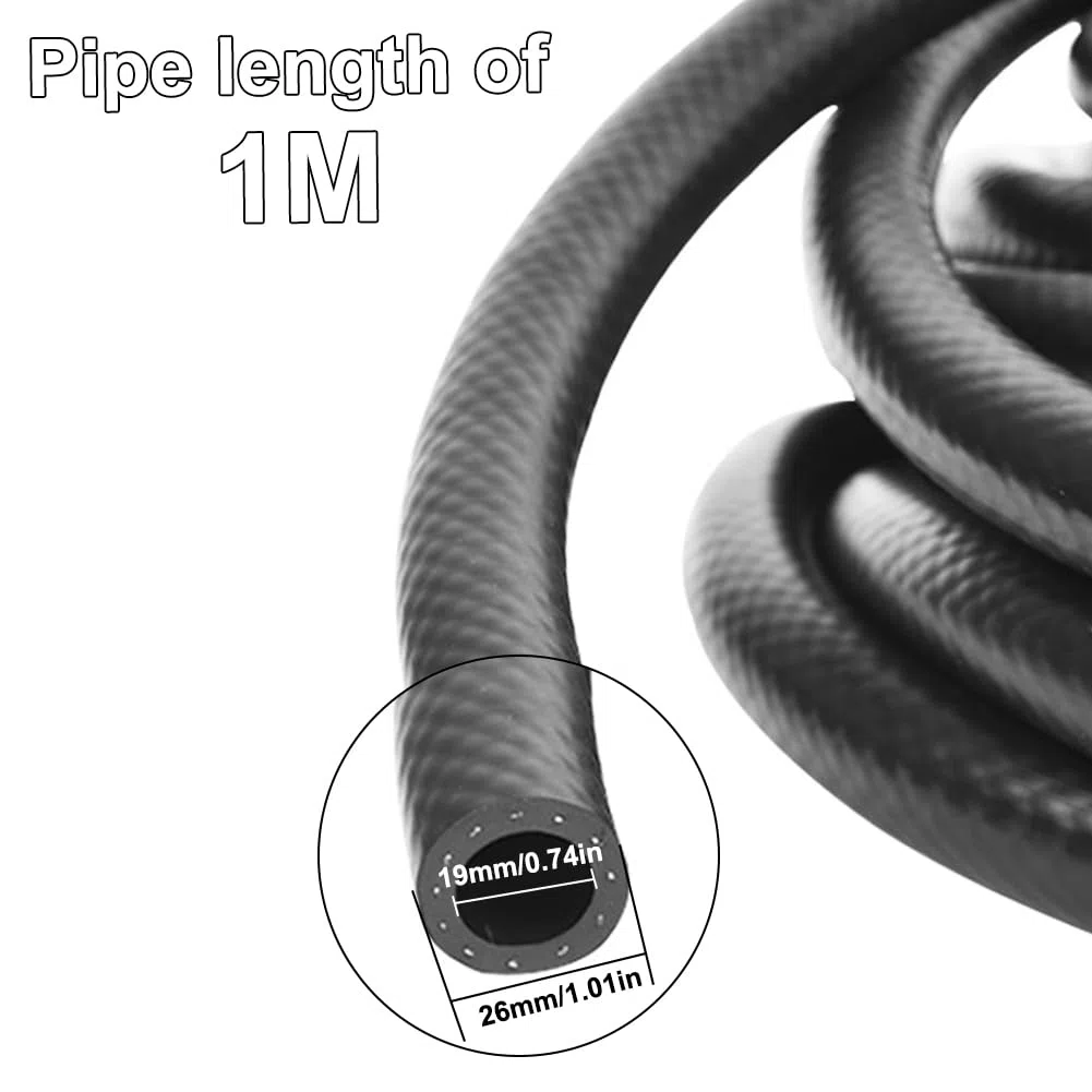 Tubo flessibile in gomma NBR Ø 19 mm - tubo per carburante da 1 metro - per diesel o benzina con 2 fascette di serraggio (1 metro, diametro interno 19 mm - diametro esterno 26 mm)