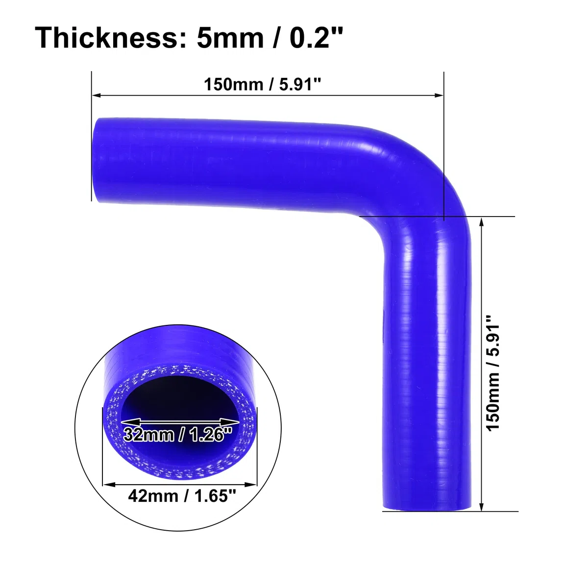 A ABSOPRO Universale 32mm 1.26" Accoppiatore Auto ID 90 Gradi Silicone Tubo Flessibile Blu
