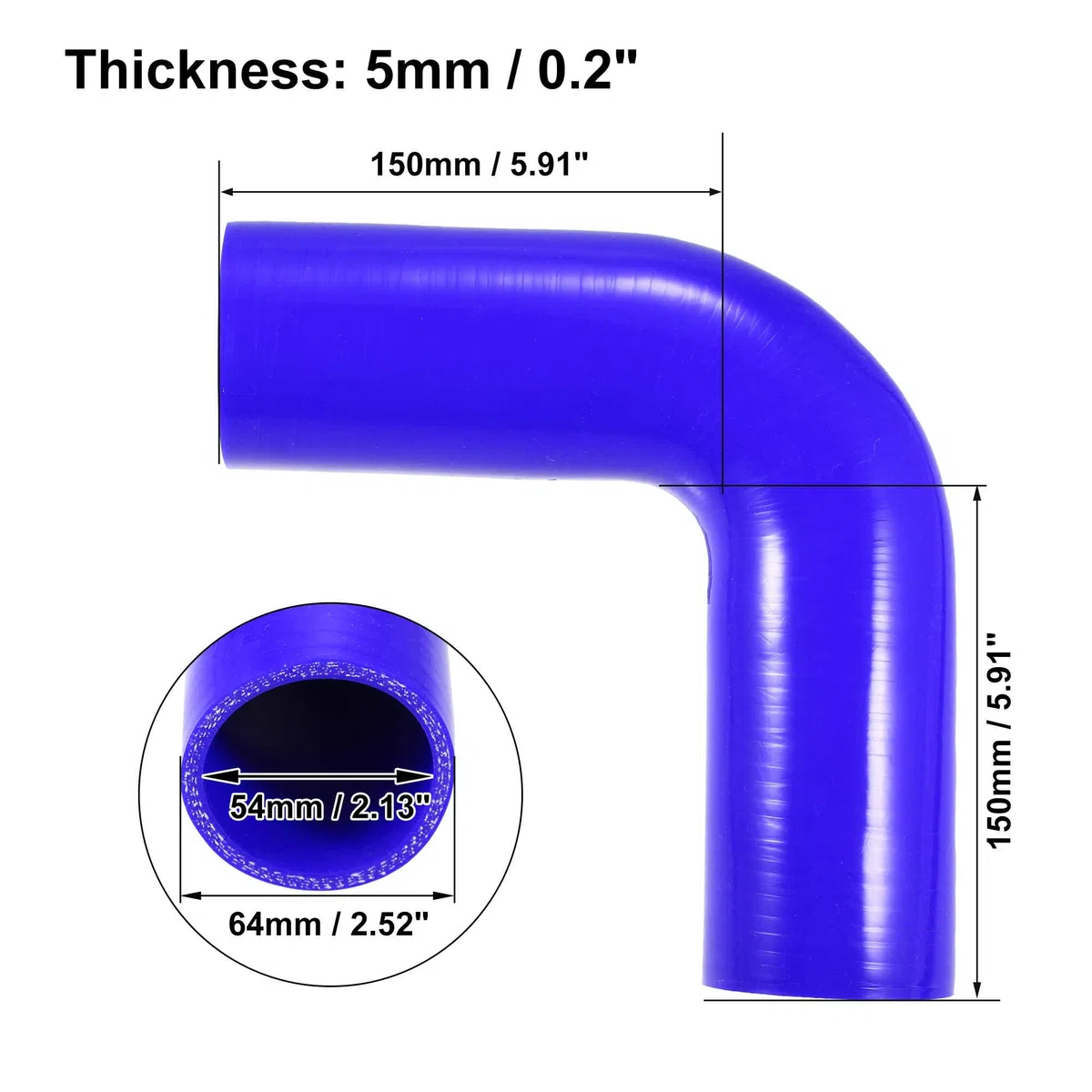A ABSOPRO Universale 54mm 2.13" Accoppiatore Auto ID 90 Gradi Silicone Tubo Flessibile Blu