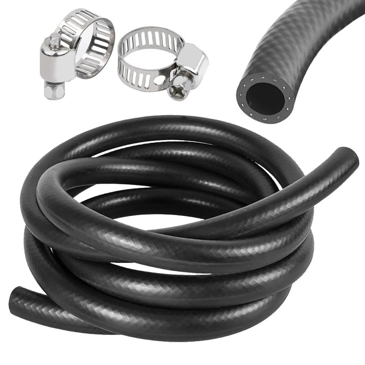 Tubo flessibile in gomma NBR Ø 19 mm - tubo per carburante da 1 metro - per diesel o benzina con 2 fascette di serraggio (1 metro, diametro interno 19 mm - diametro esterno 26 mm)