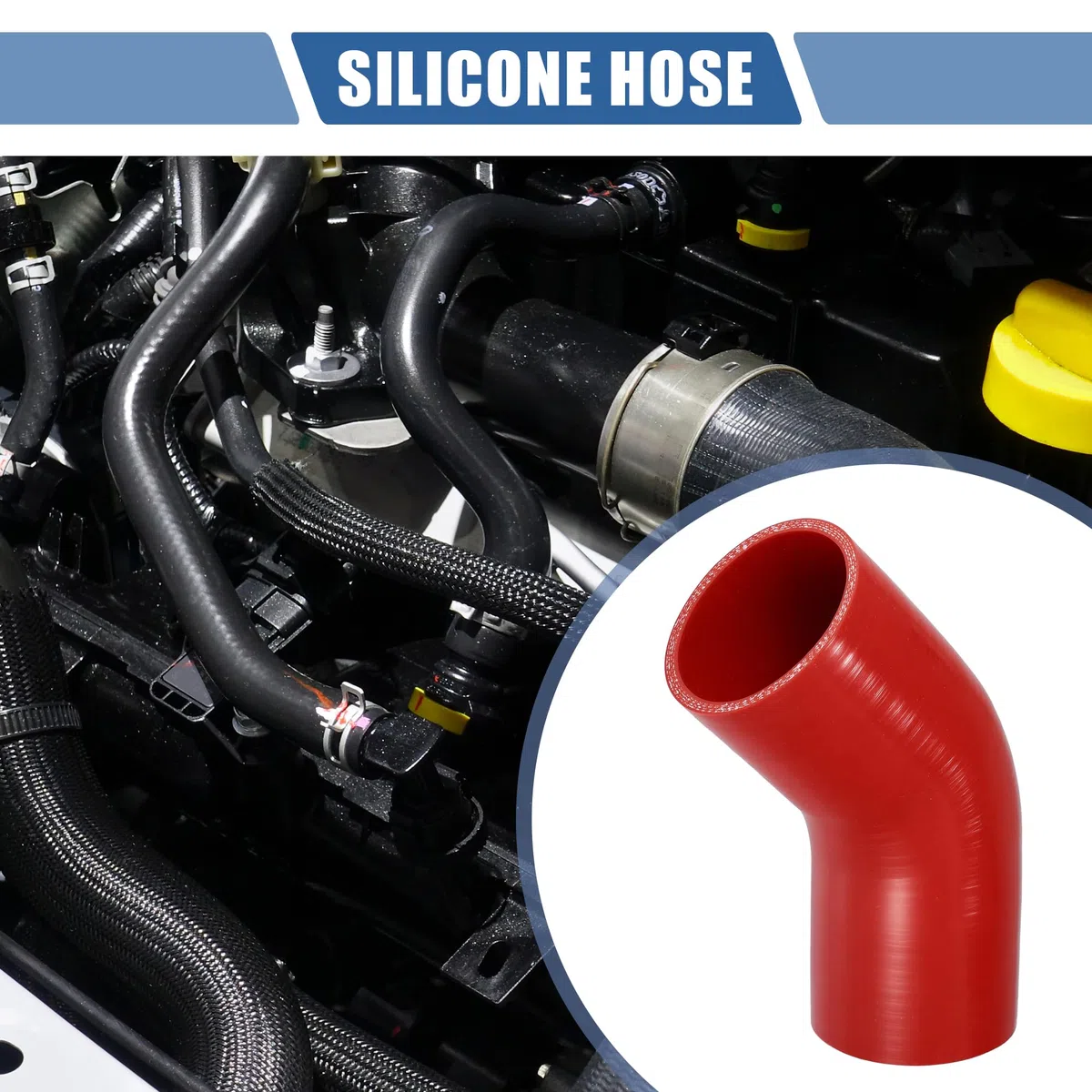 QUARKZMAN 1 Pz Tubo in Silicone Rosso Universale per Auto Lunghezza 90mm (3.54") con Diametro Interno di 70mm (2.76") a 45 Gradi